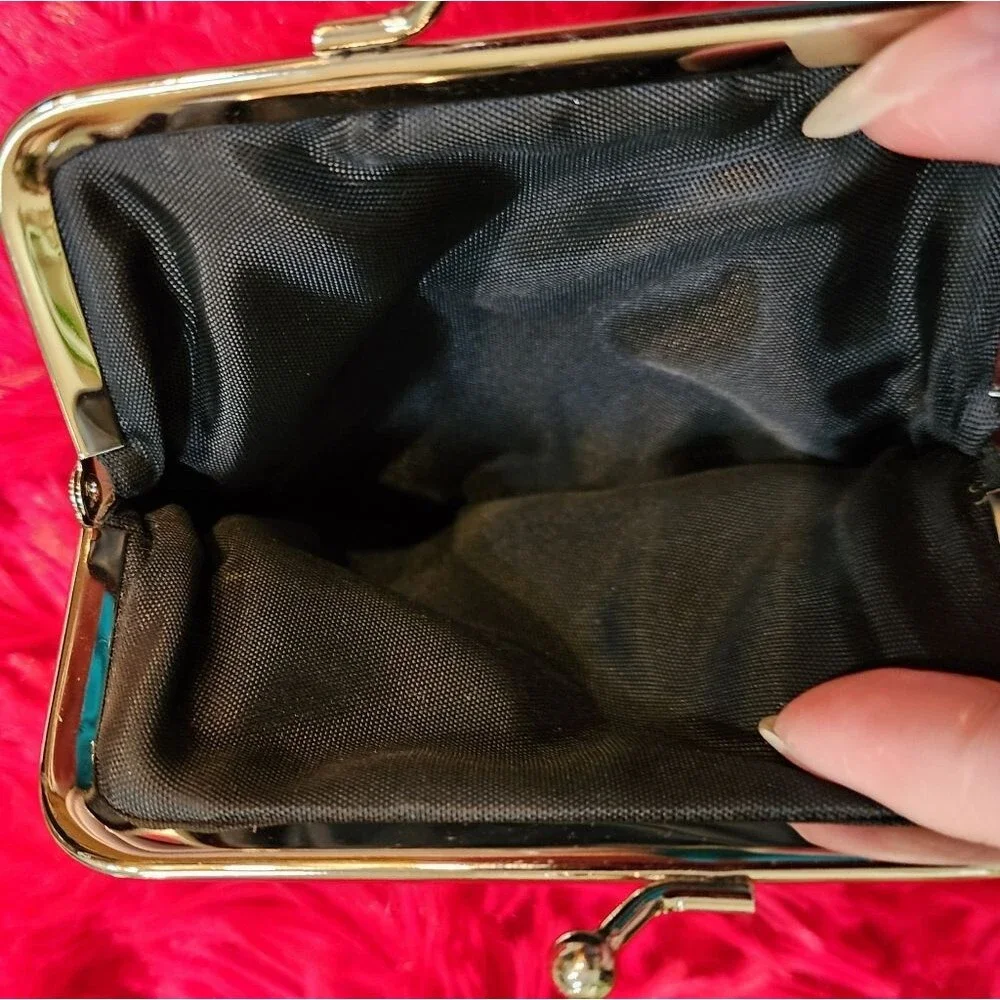 Vintage Brown Genuine Pebbled Leather Coin Pouch with Silver Toned Kiss Lock